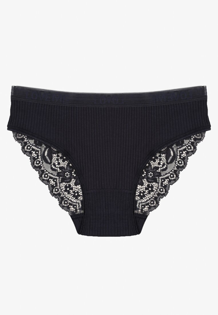 Chiloți tip figi bleumarin din bumbac din țesătură reiată cu dantelă Erqelia