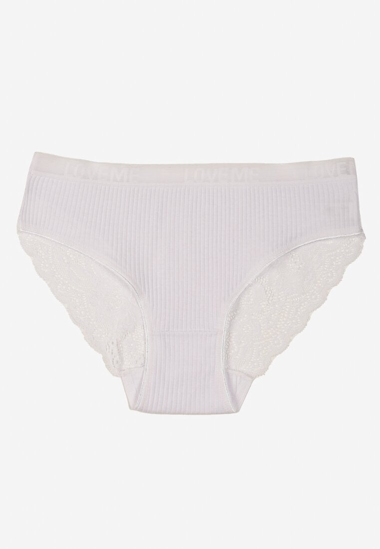 Chiloți tip slip Albi din material striat de bumbac cu dantelă Erqelia