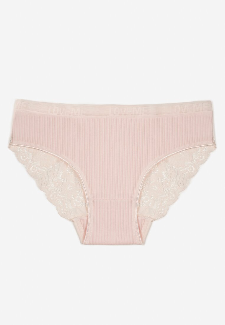 Chiloți roz pal din bumbac din țesătură striată cu dantelă Erqelia