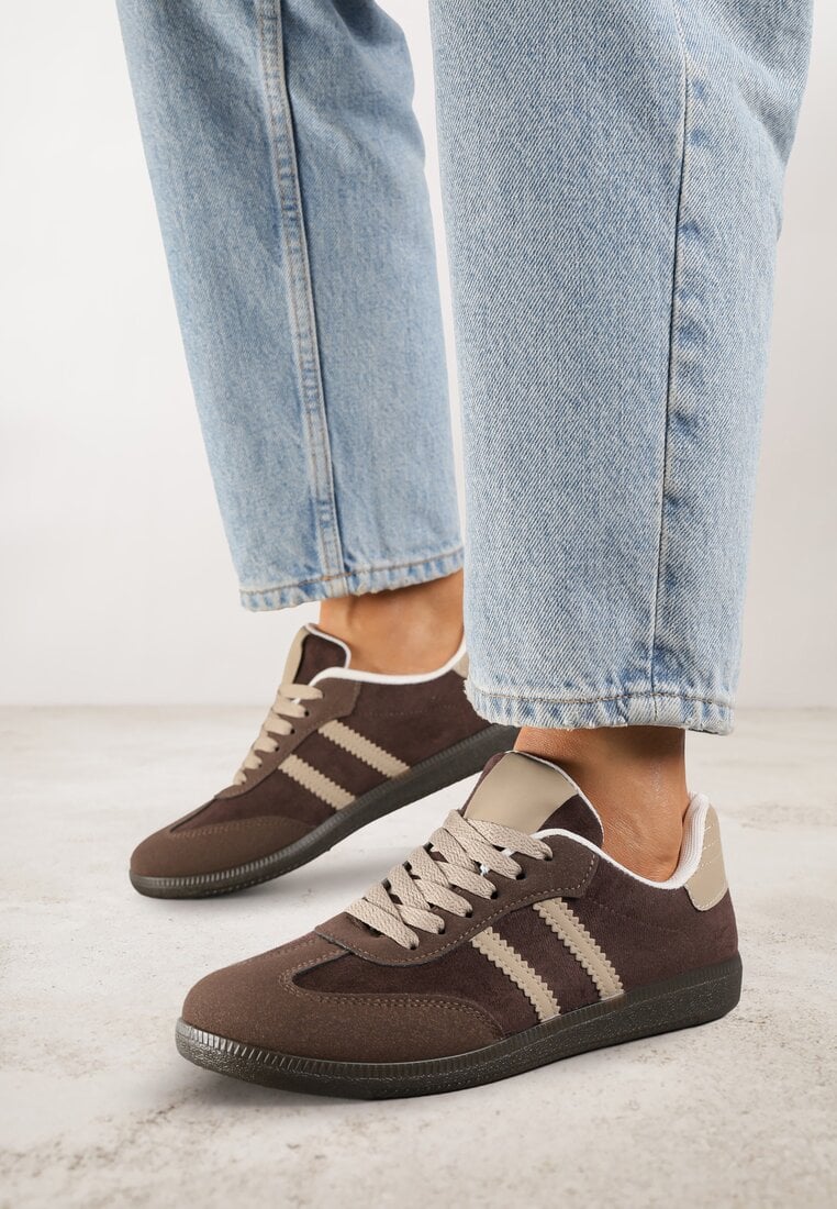 Adidași Maro Casual din piele întoarsă ecologică cu talpă plată Pemeriana