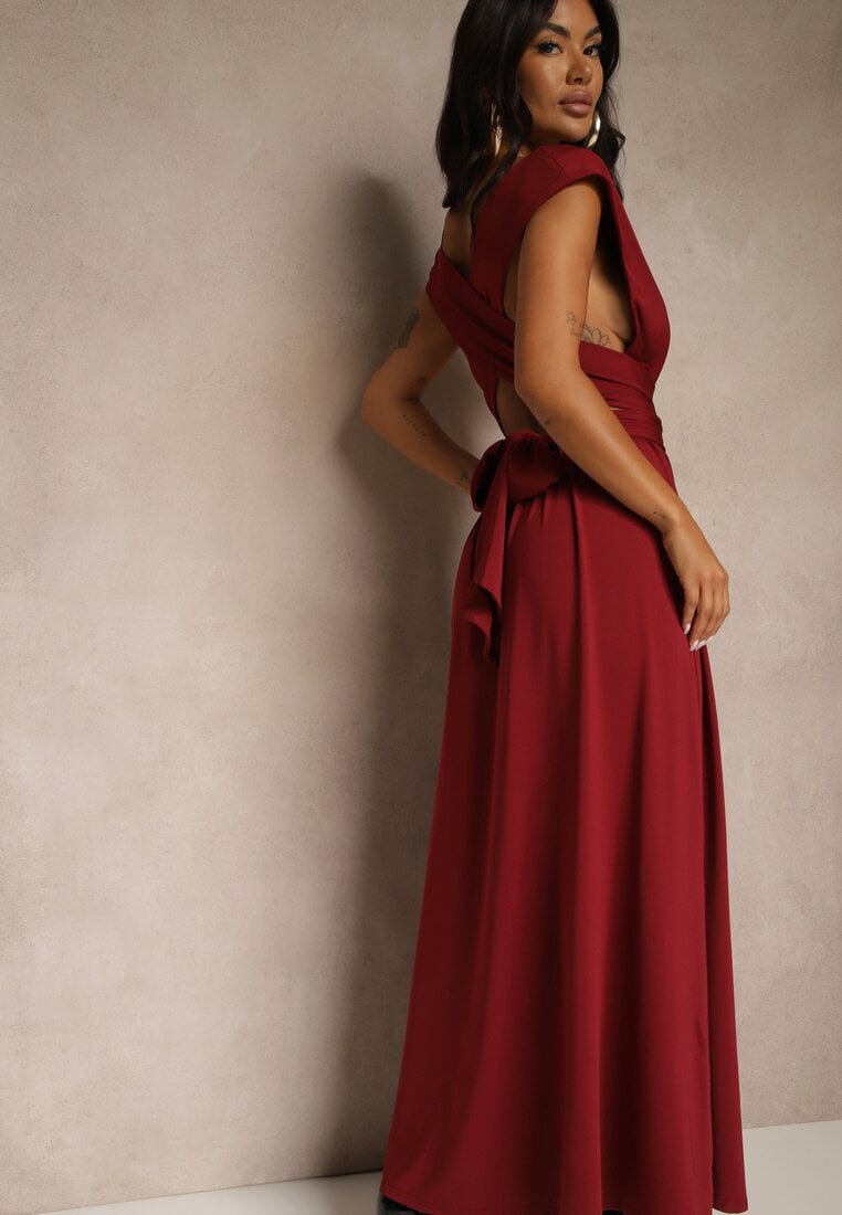 Rochie Bordeaux De cocktail Multiway cu Viscoză Legată la gât Lilovea