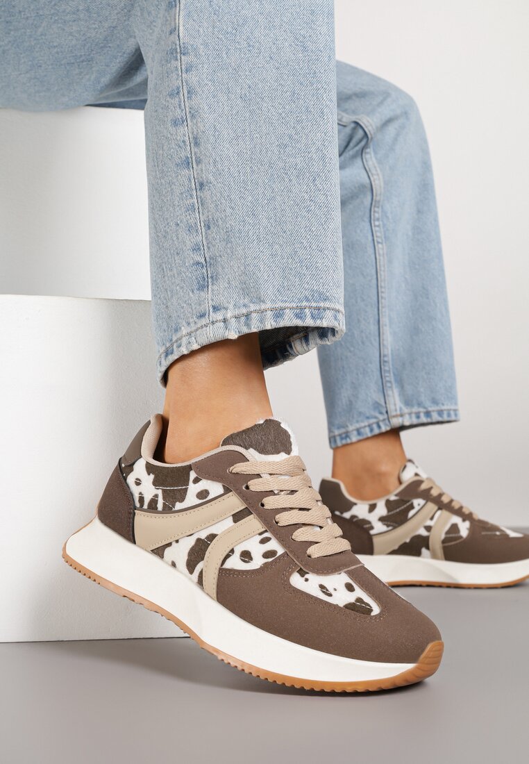 Sneakers Maro-Alb cu Model Geometric și Imprimeu cu Pete Velwettia