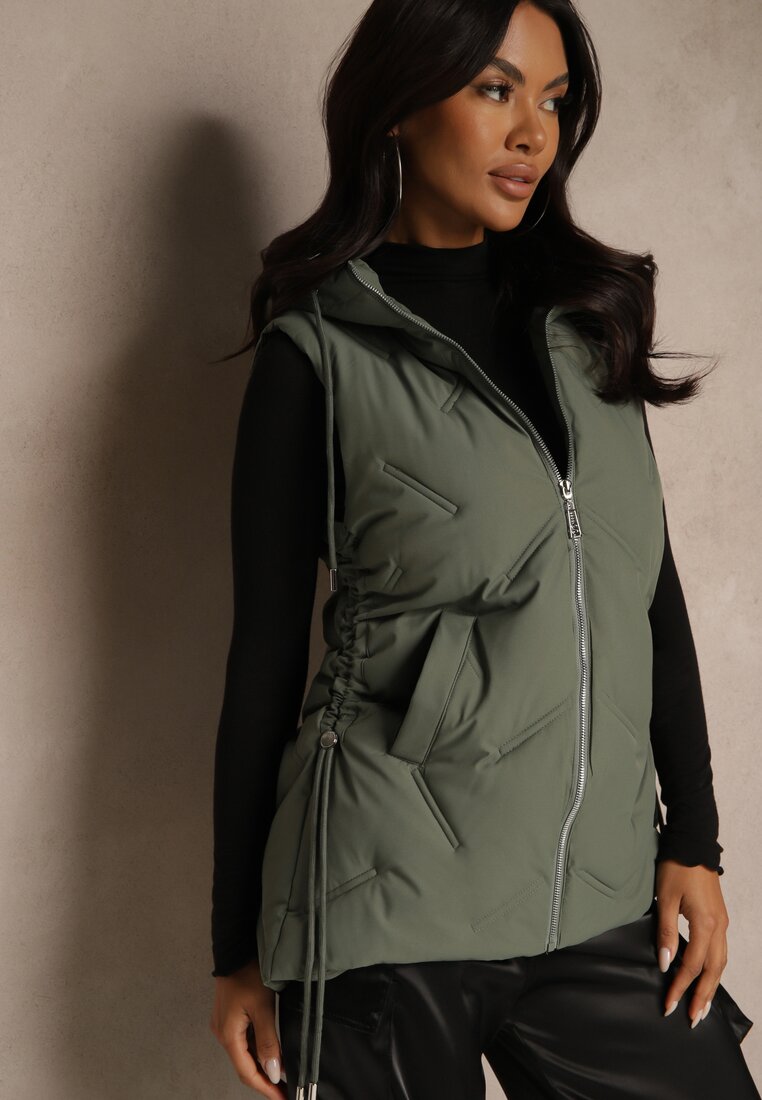 Vestă Verde Matlasată cu Glugă în Stil Basic Cleopie