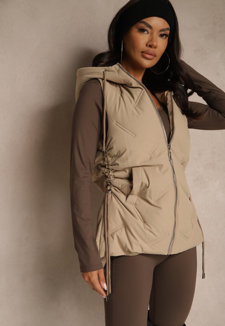 Vestă Bej Matlasată cu Glugă în Stil Basic Cleopie
