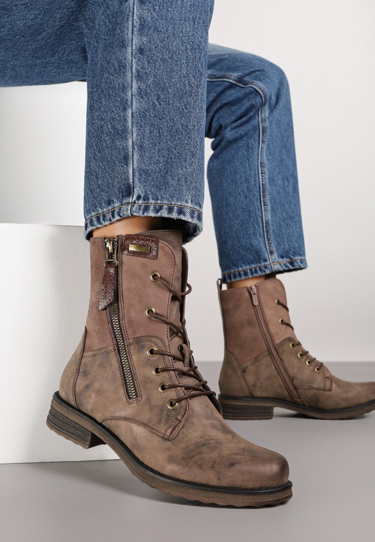 Botine Maro în stil Vintage cu șireturi Vemlora