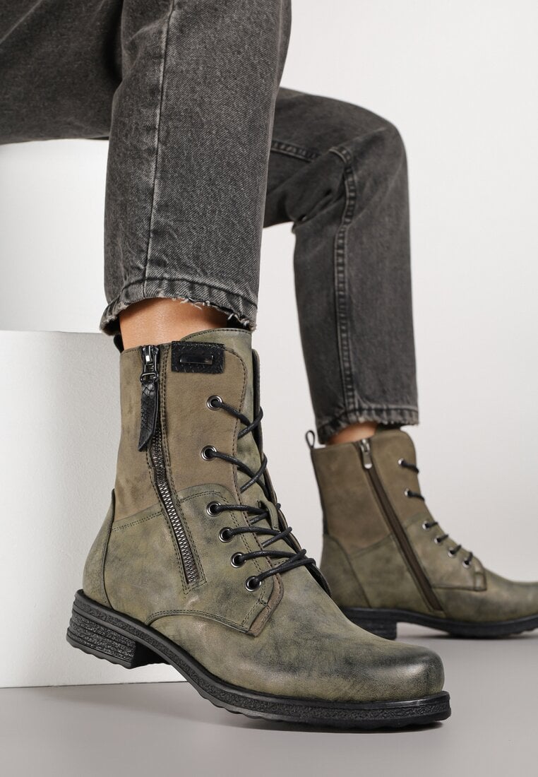 Ghete Verzi în Stil Vintage cu Șireturi Vemlora