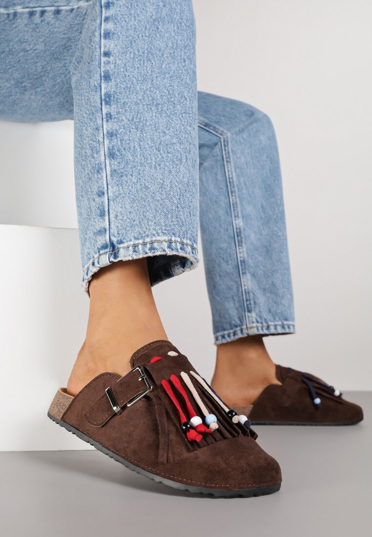Papuci Mule Maro cu Decorațiune Originală cu Franjuri Beladde