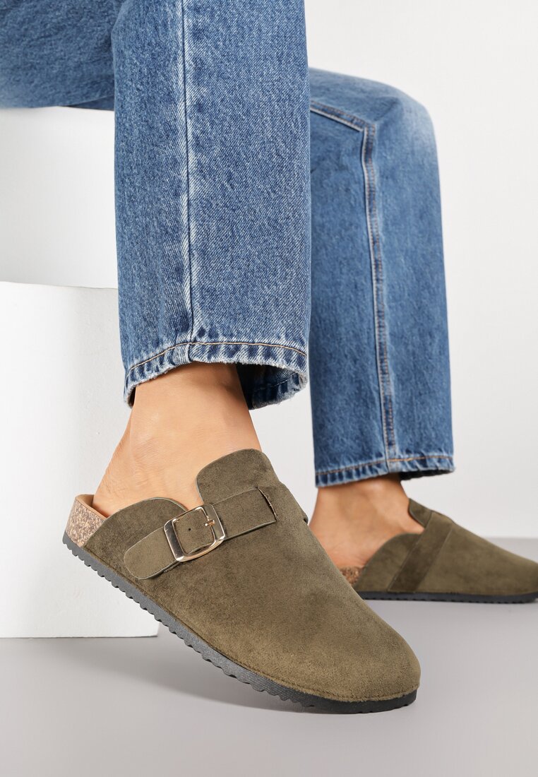 Papuci Verde Decorați cu cataramă pe curea Zelevelis