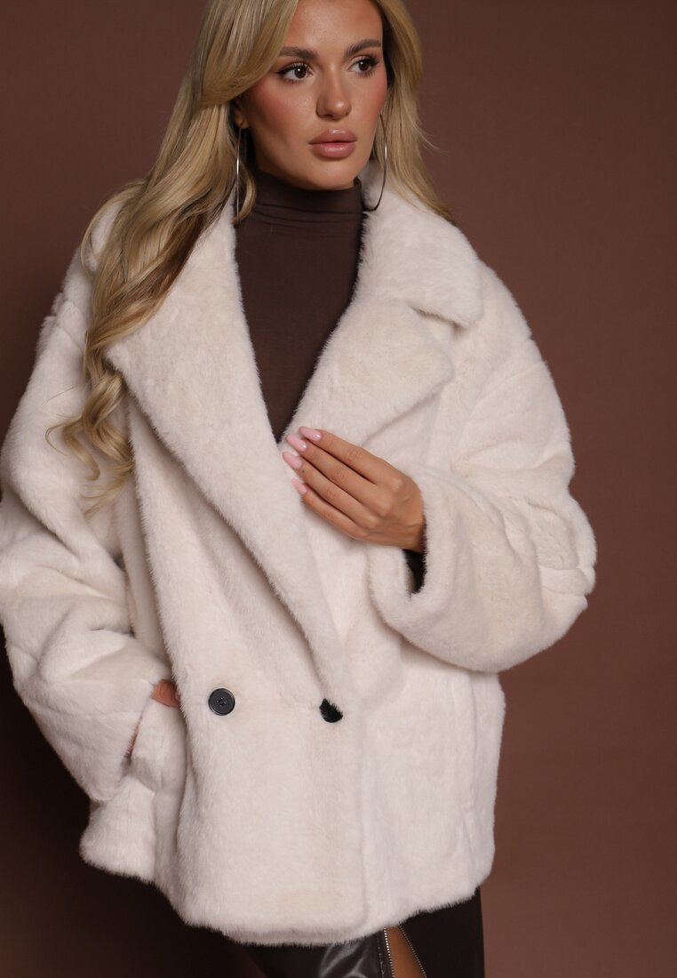 Jachetă Albă Cu două rânduri de nasturi Blană artificială Oversize Manella