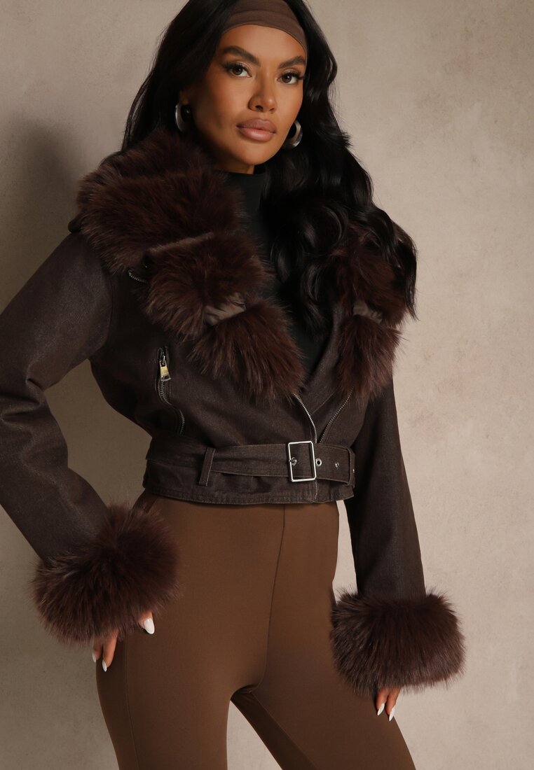 Jachetă Maro stil Ramones cu izolație decorată cu blană Mevindana