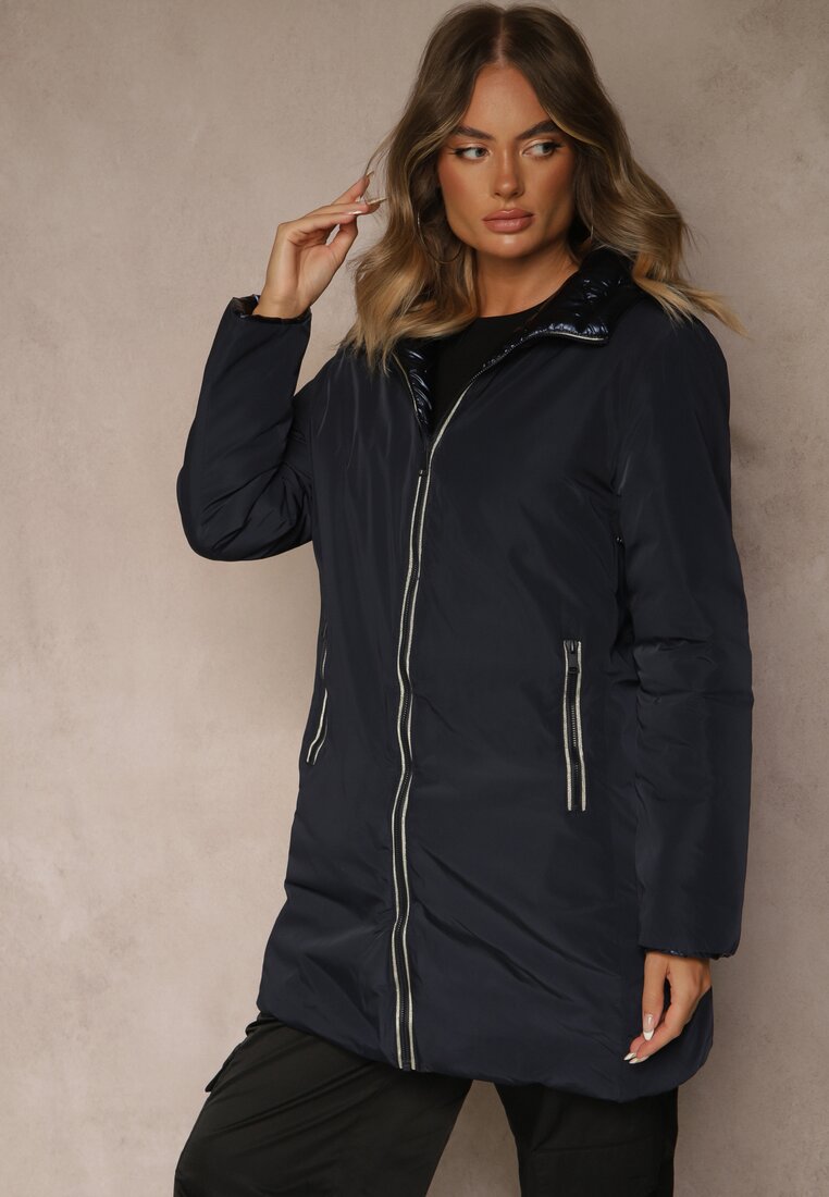 Geacă bleumarin reversibilă cu glugă și cusături matlasate Alirrise