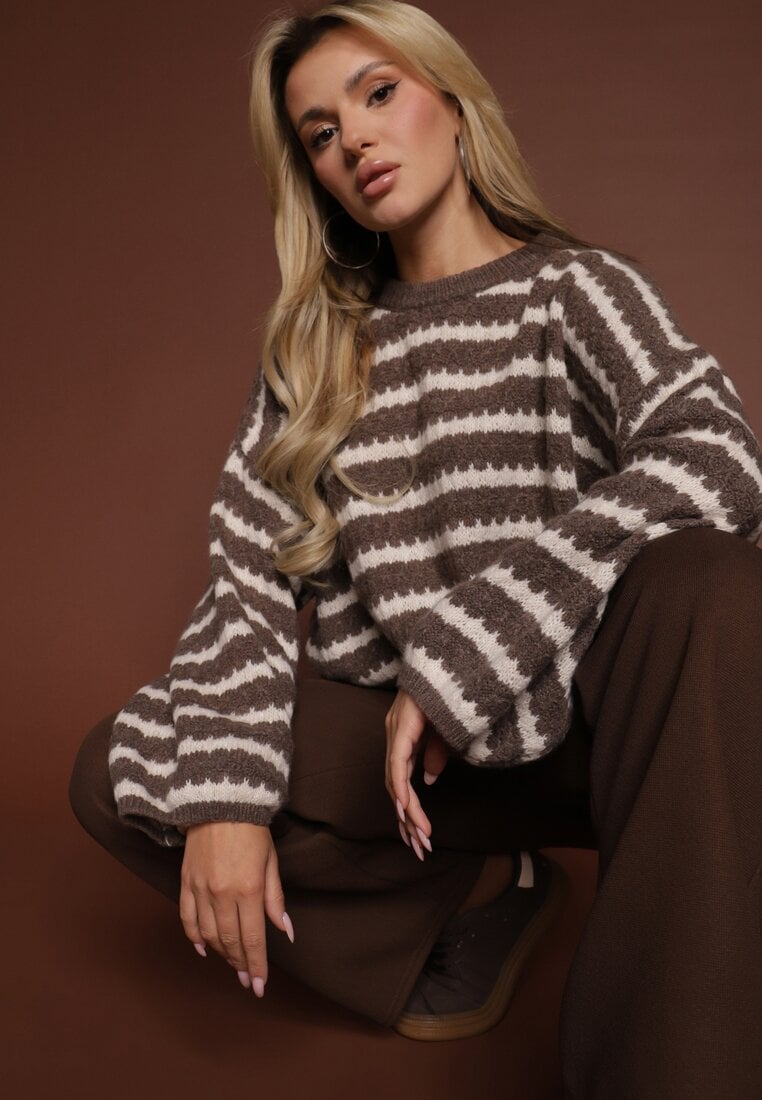 Pulover Maro Supradimensionat cu dungi din tricot cu lână și viscoză Aventole