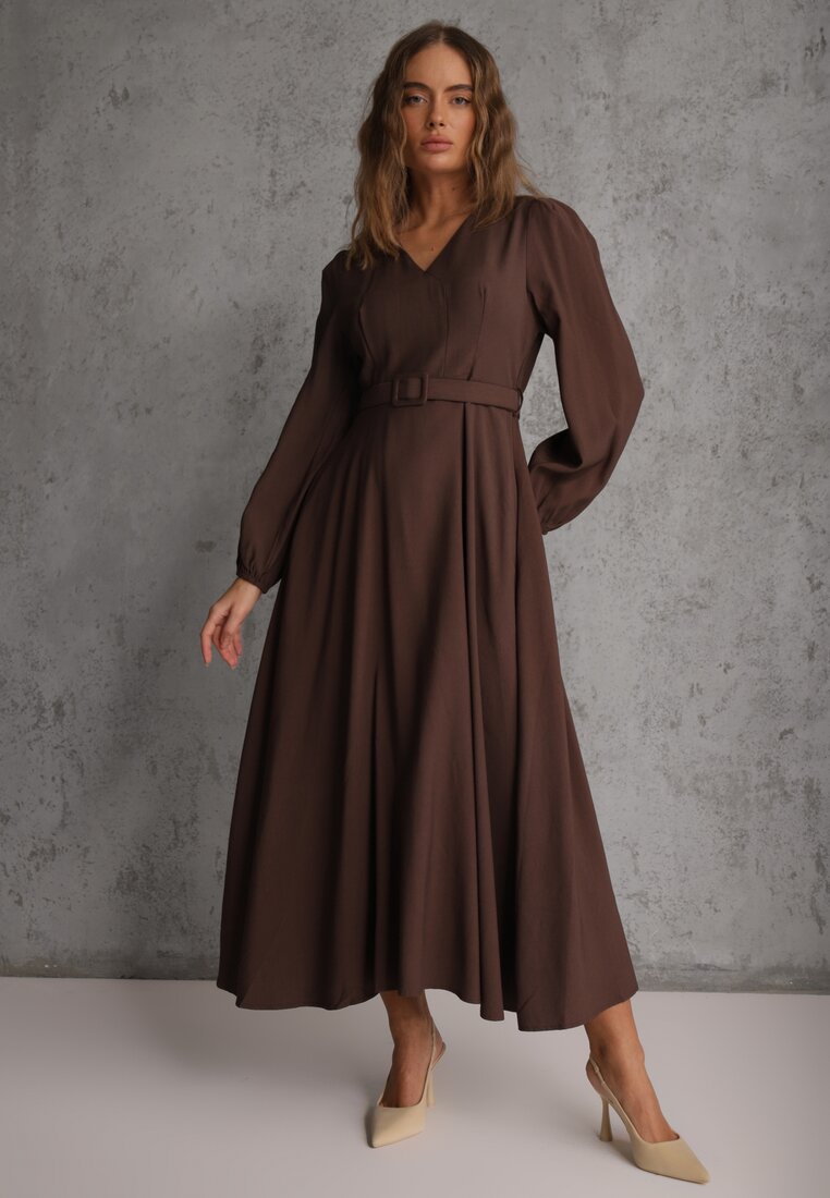 Rochie Maro Evazată din Viscoză cu Centură cu Cataramă Orille