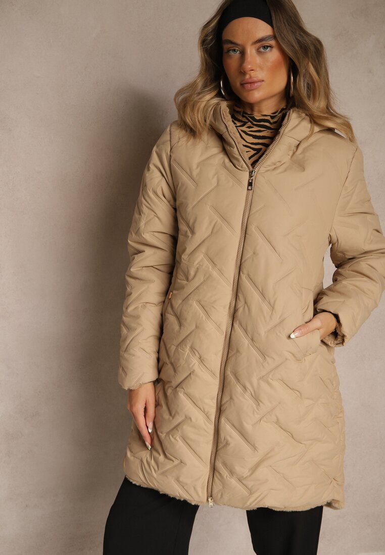 Jachetă Bej închis Matlasată Reversibilă Lungă Cu glugă Olettia