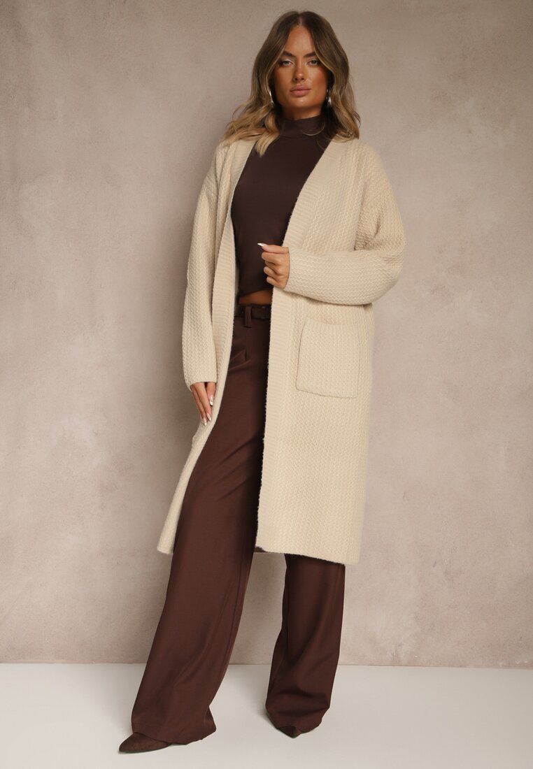 Cardigan Bej Deschis cu Bumbac Lung Asorisse