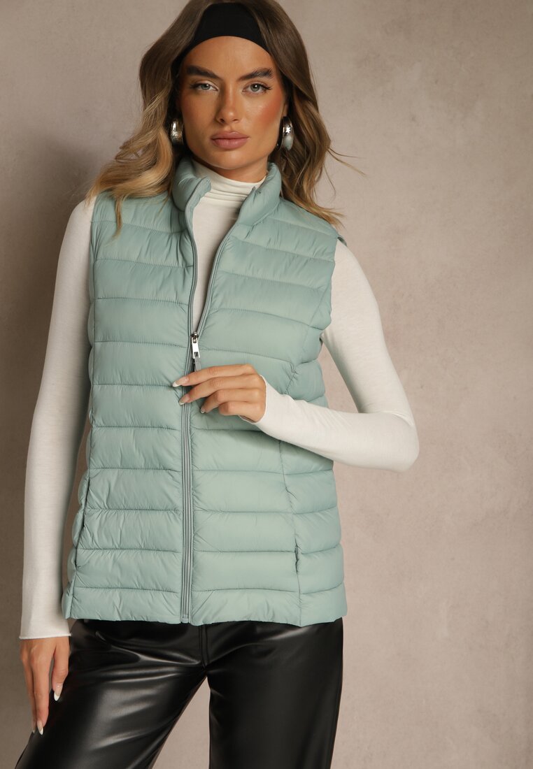 Vestă verde deschis decorată cu matlasare Soellame