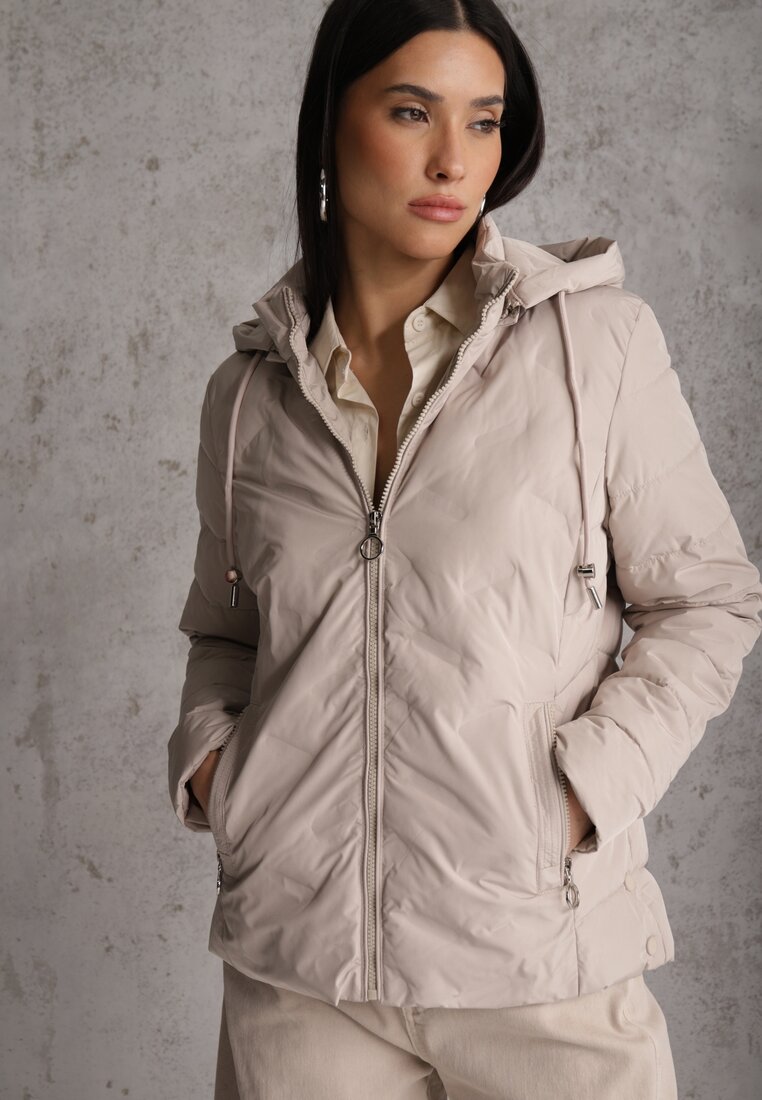 Jachetă matlasată de tranziție bej închis cu glugă detașabilă Olantta