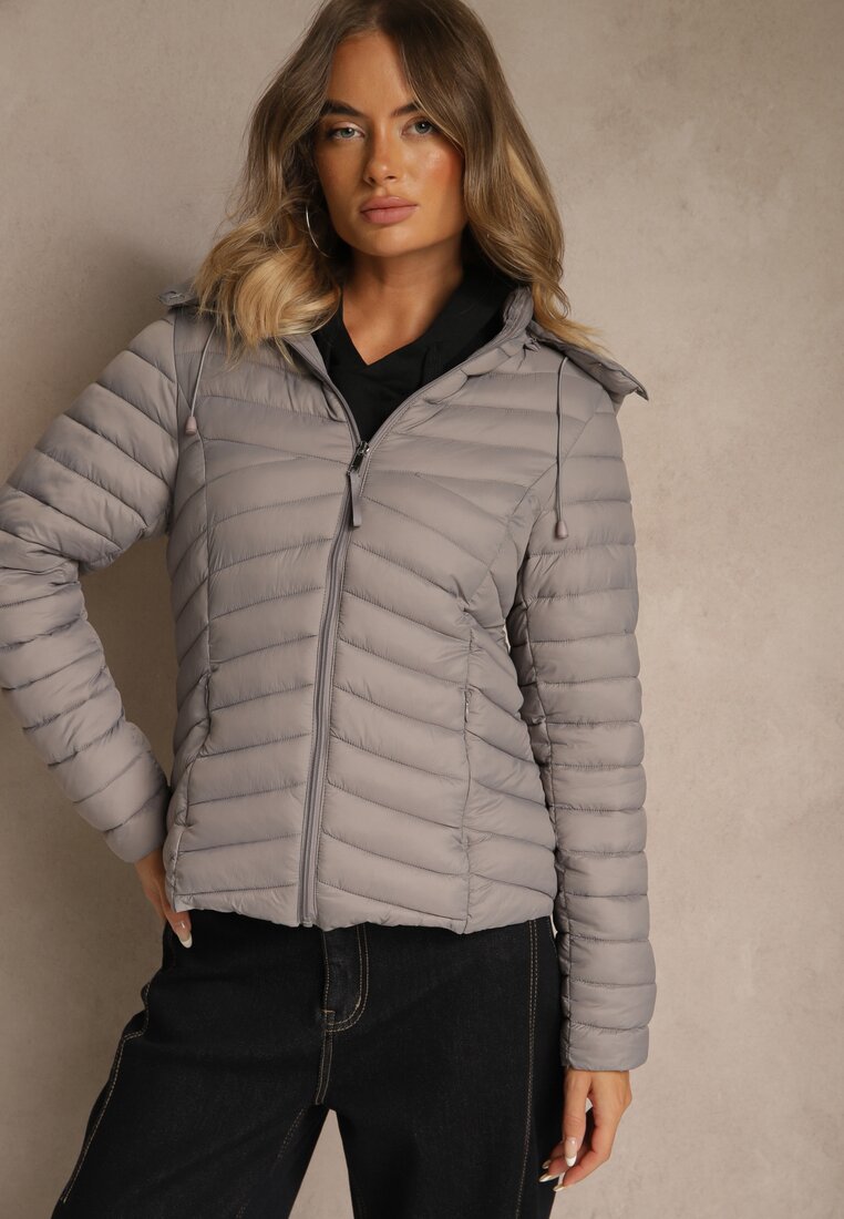 Jachetă de tranziție Gri cu Cusături Matlasate și Glugă Suritte