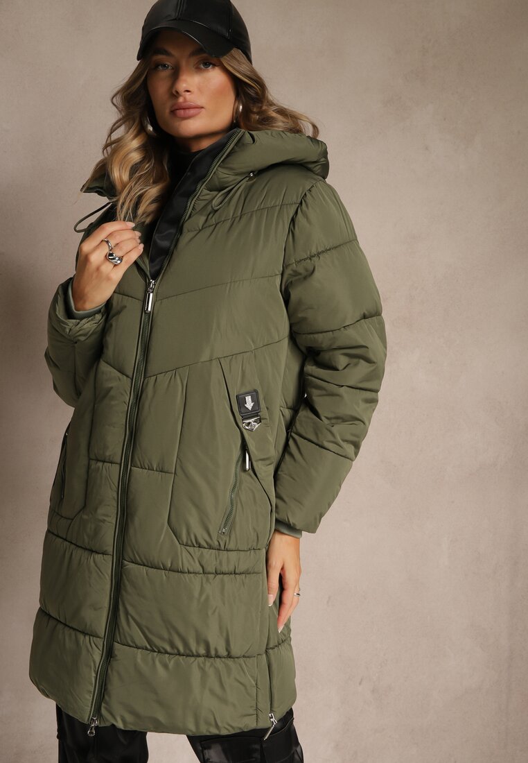 Geacă Matlasată Verde închis cu Glugă și Fermoare Laterale Lundrie