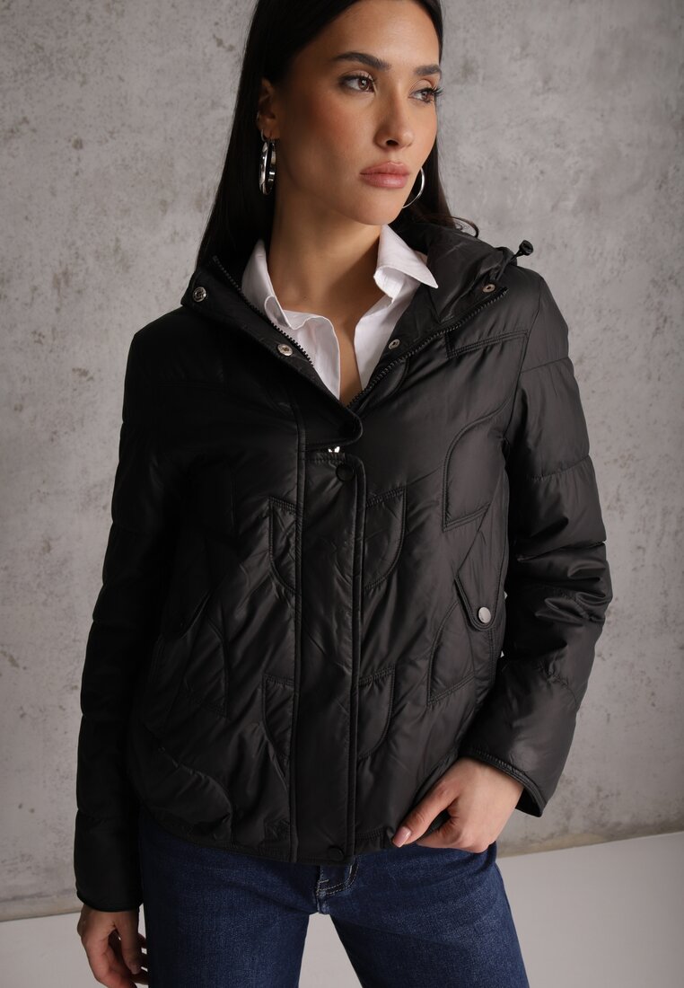 Geacă Neagră De tranziție cu glugă cu cusături matlasate originale Arivitta