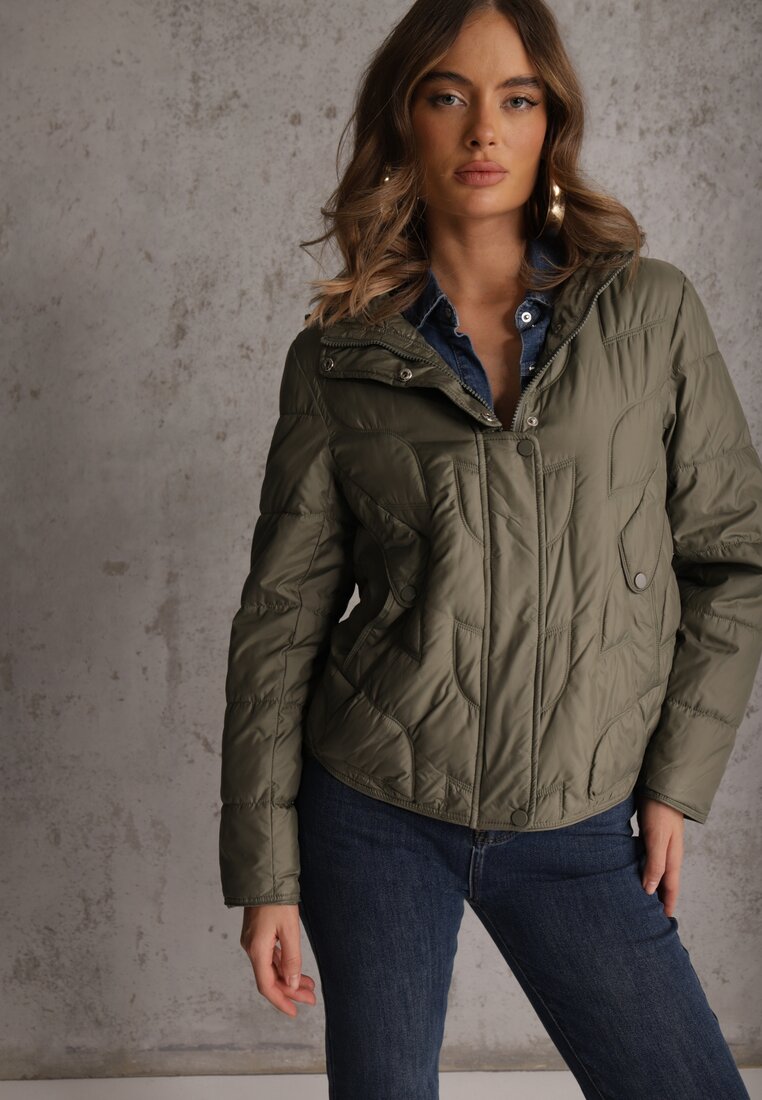 Geacă de tranziție Verde deschis cu glugă cu cusături matlasate originale Arivitta