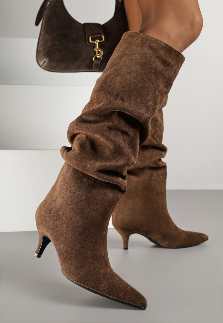 Cizme Maro cu toc tip kitten cu carâmb încrețit Alavitte