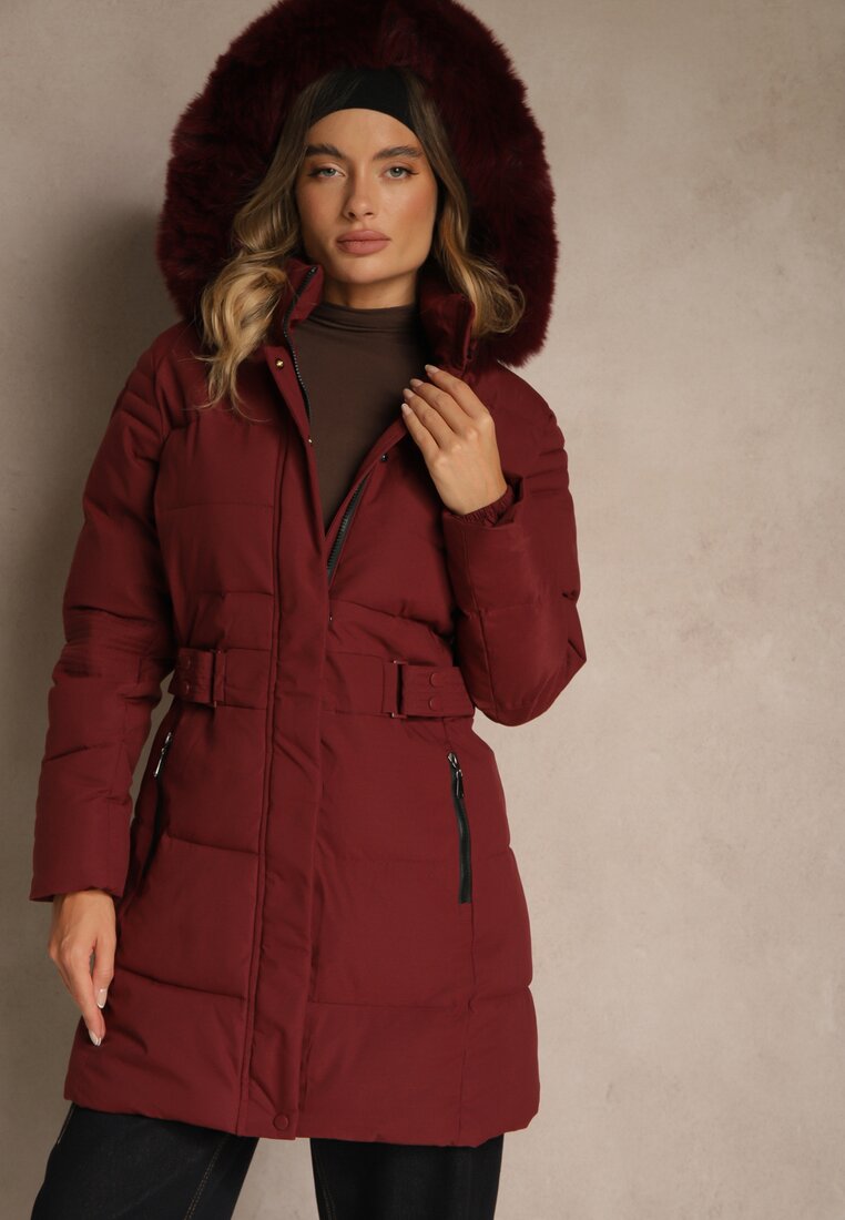 Jachetă Bordo Matlasată De Iarnă cu Glugă cu Blană Goella