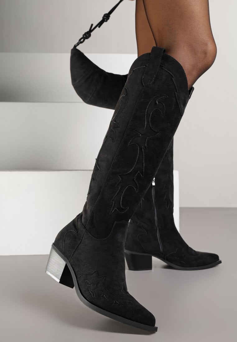 Cizme Cowboy Negre cu toc conic în stil clasic Nalinda
