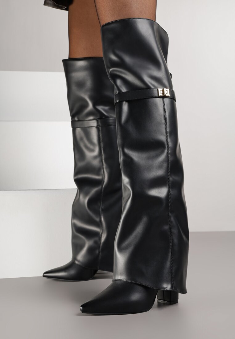 Cizme Negre Elegante peste genunchi cu carâmb imitând cracul Zenesseria