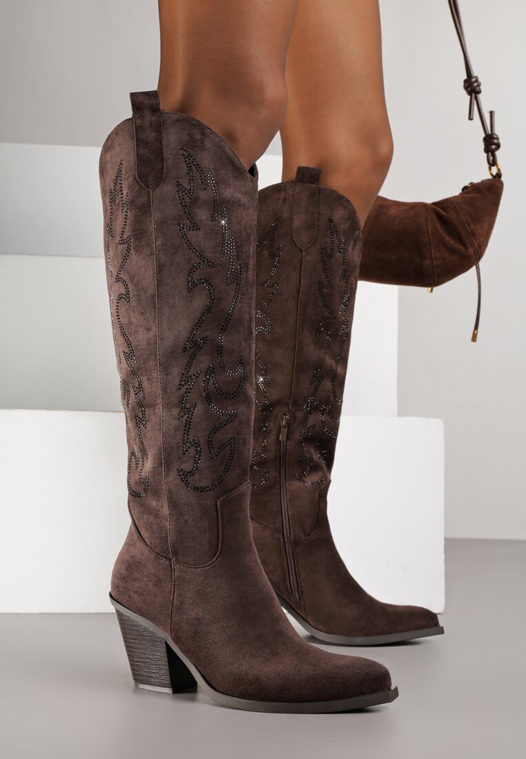 Cizme cowboy Maro închis cu toc conic decorate cu zirconii Nalera