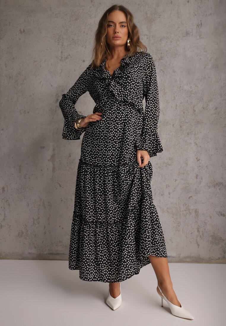 Rochie Neagră VICES cu Fason Cloș cu Volane Nevite