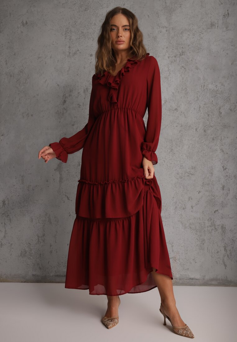 Rochie Visinie Evazată VICES cu Volane și Mâneci Transparente Aruvite