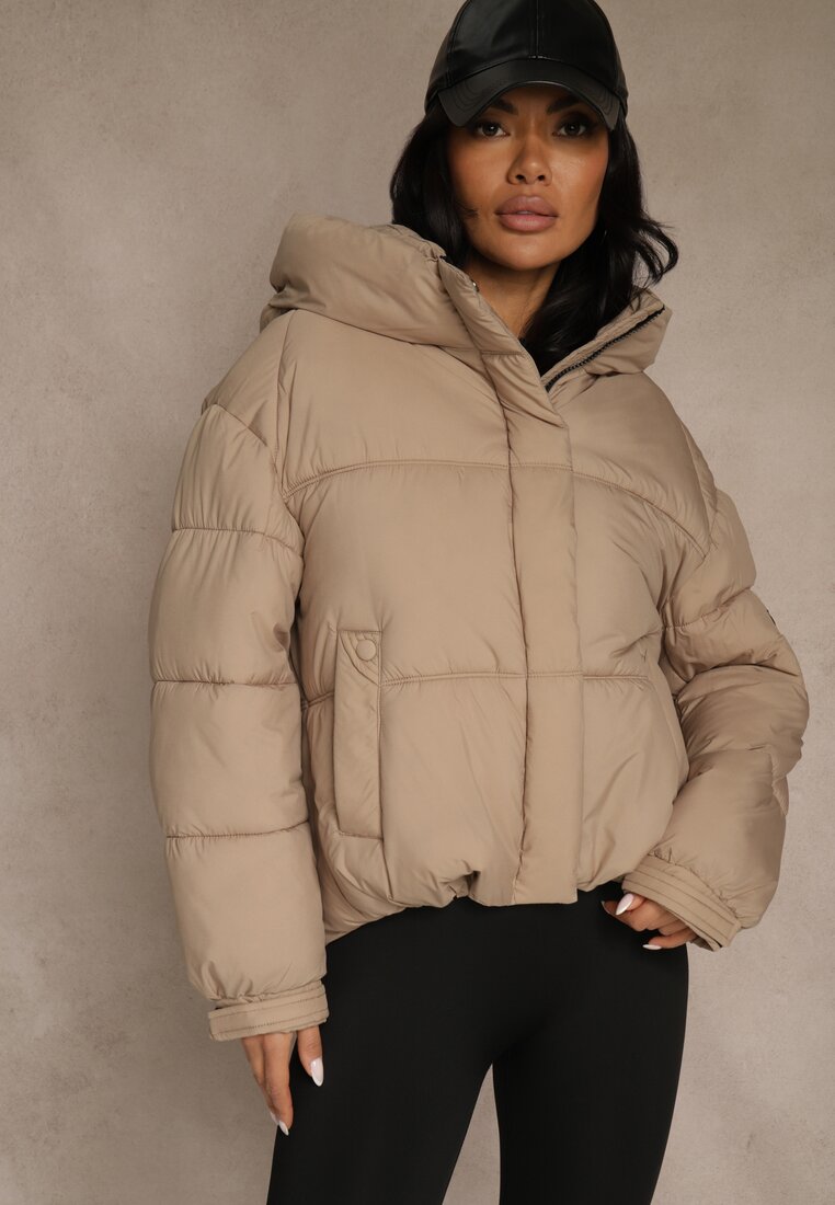 Geacă Puffer Bej cu matlasare, glugă și buzunar la mânecă Galeida