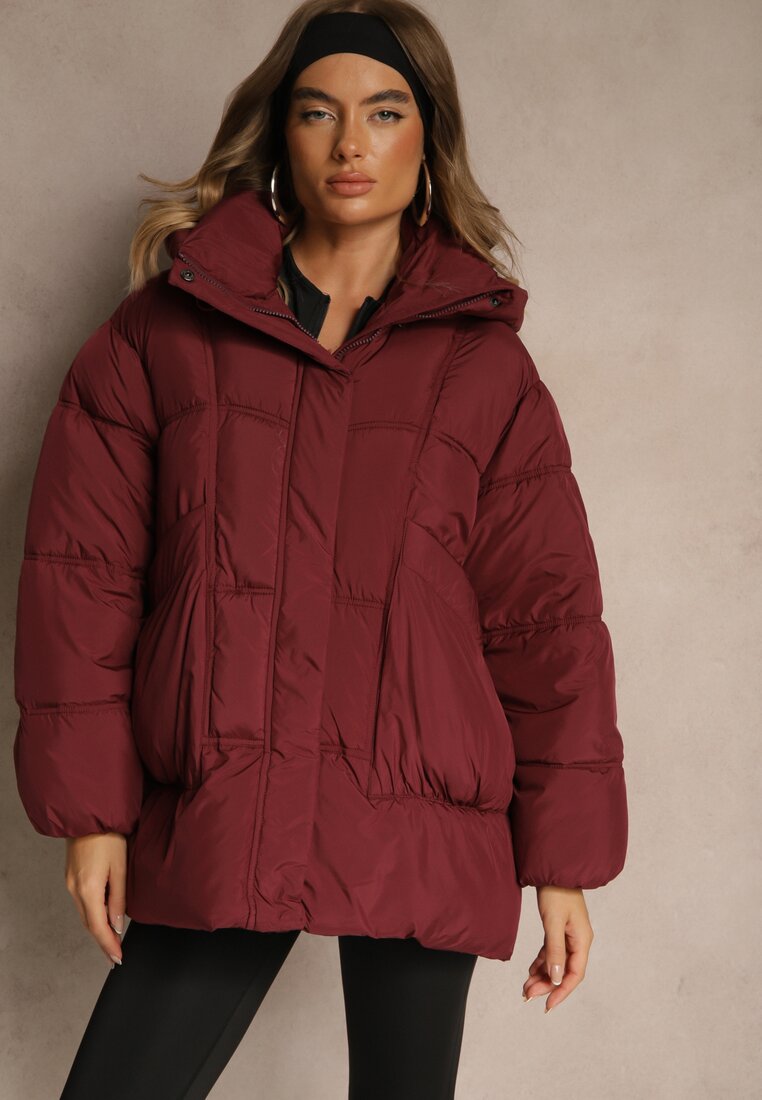 Geacă Bordo Oversize cu cusături matlasate și glugă Galeana