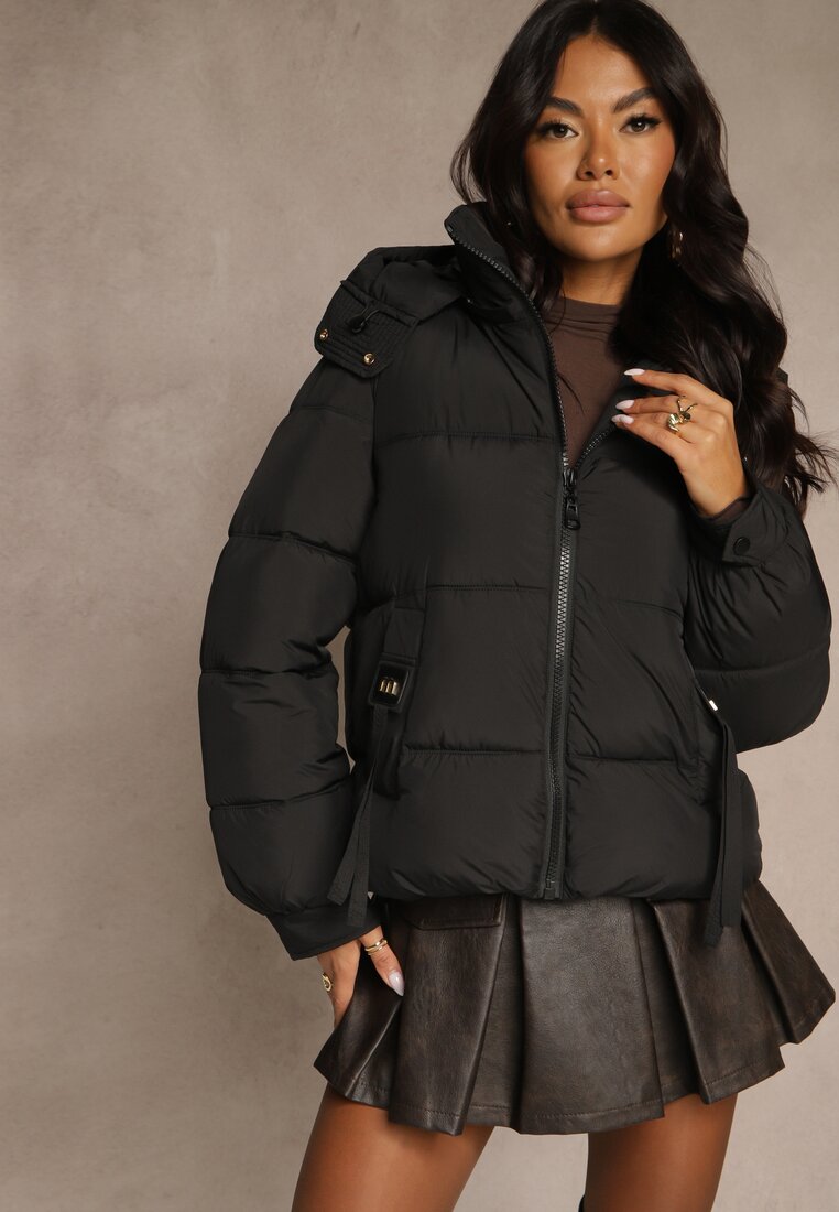 Geacă Neagră Puffer cu Cusături matlasate și Glugă detașabilă Gallerea