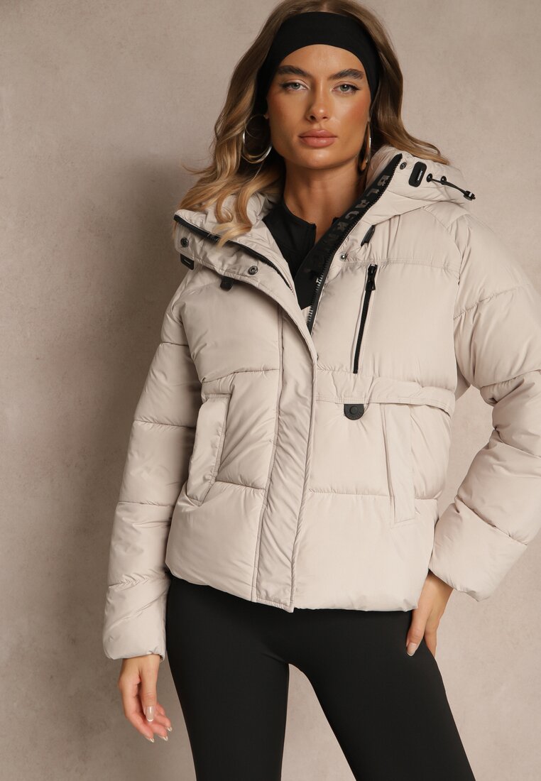 Jachetă Matlasată Bej cu croi oversize cu glugă Galadea