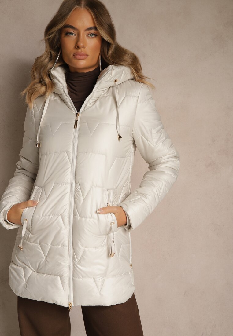 Geacă de tranziție Bej deschis cu cusături matlasate, cu glugă și fermoare Taranessa