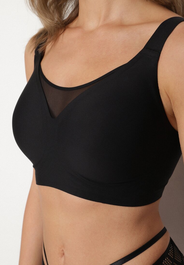 Sutien Negru cu bretele late decorat cu inserție de plasă Salineva