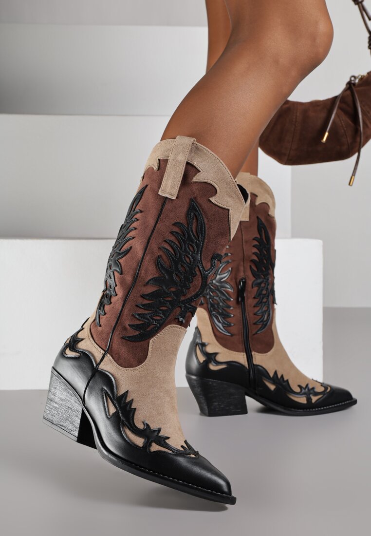 Botine Western Negre cu toc conic cu carâmb embosat Badilora