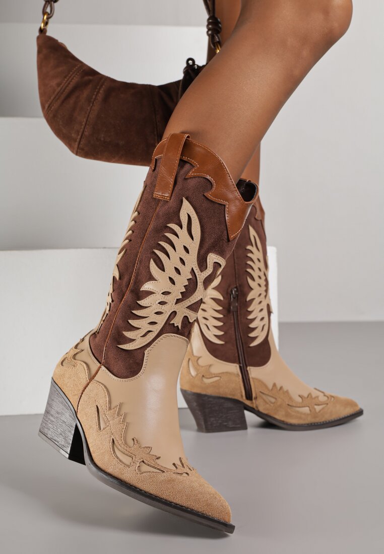 Botine cowboy Maro cu toc conic și carâmb în relief Badilora