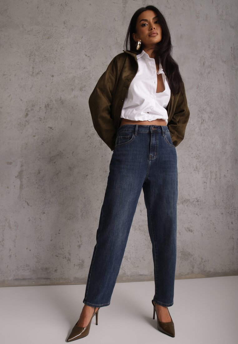 Blugi bleumarin Mom Fit talie înaltă cu Vâscoză Erralia