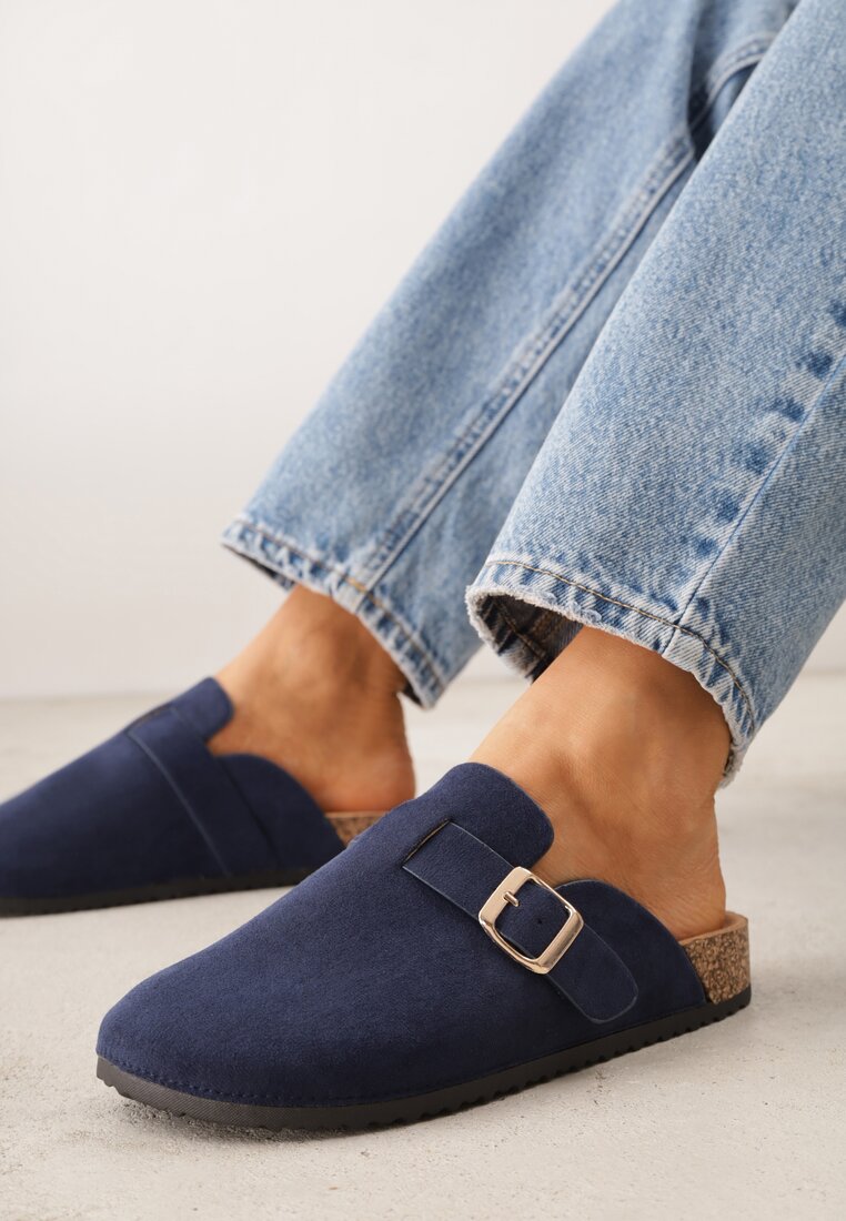 Papuci Bleumarin Decorate cu cataramă pe baretă Zelevelis