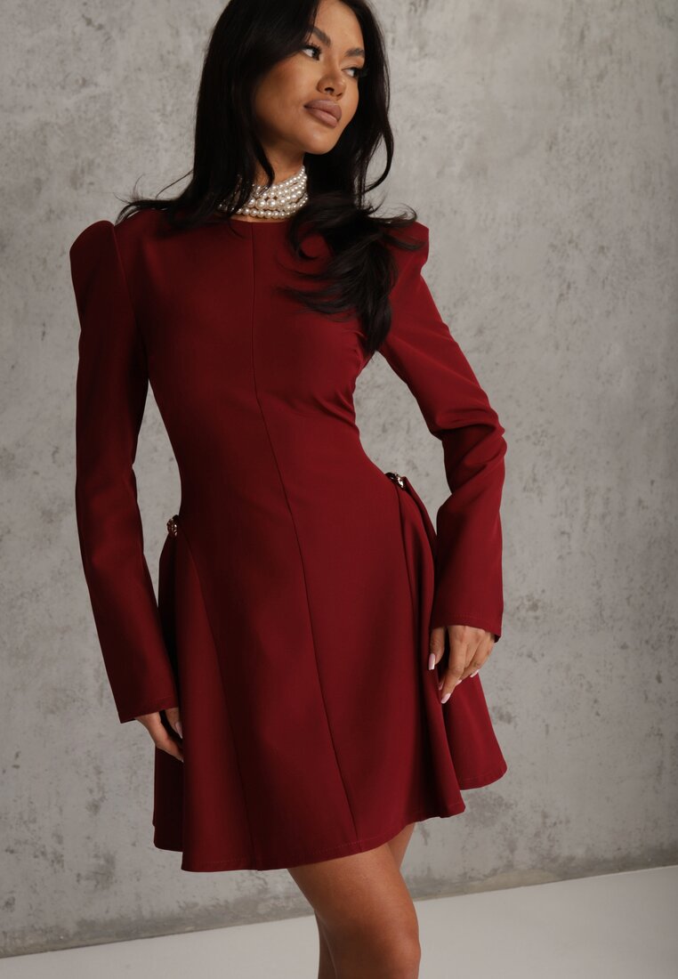 Rochie Bordeaux cu croială cloș cu ornament lateral Eleslia