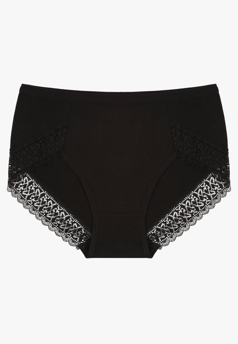 Chiloți tip slip Negri din bumbac decorați cu dantelă Idilene