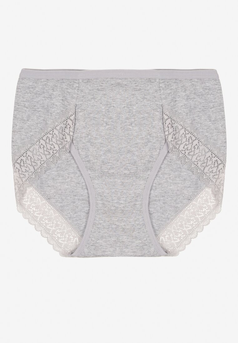 Chiloți tip figă Gri din bumbac Decorați cu dantelă Idilene