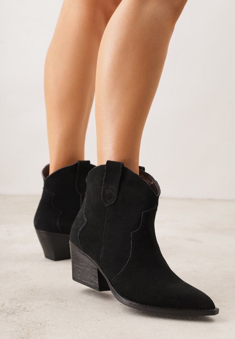 Botine Negre Cowboy cu Toc Conic din Piele Naturală Liravetta