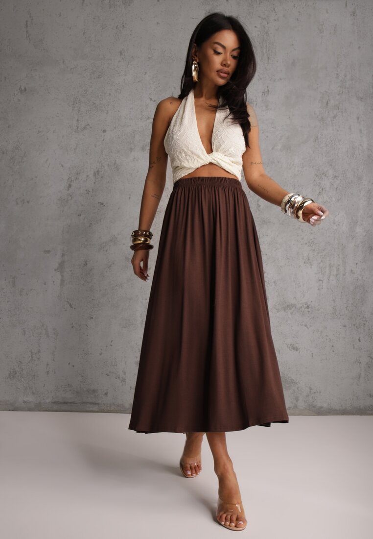 Fustă Maro Cloș din Bumbac Tussah