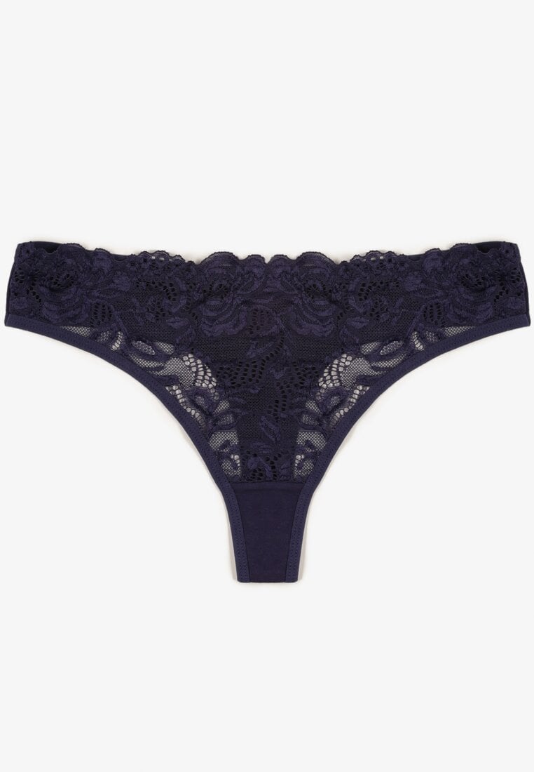 Chiloți Tanga Bleumarin din bumbac cu dantelă Ilwedana