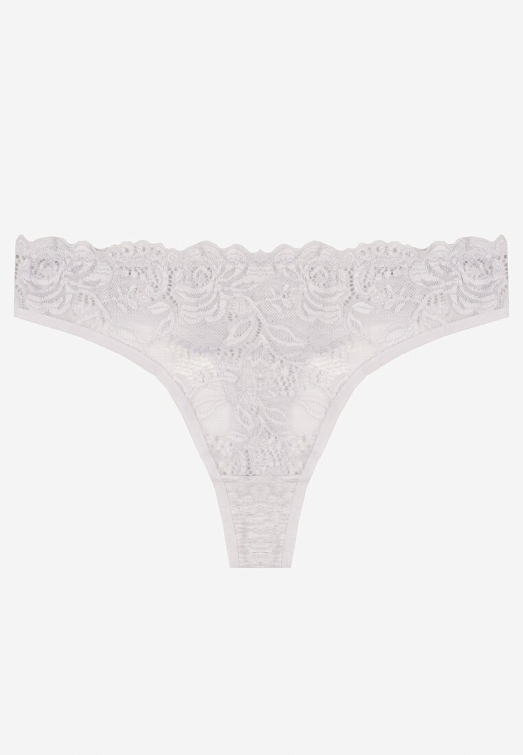 Chiloți string de bumbac gri deschis cu dantelă Ilwedana