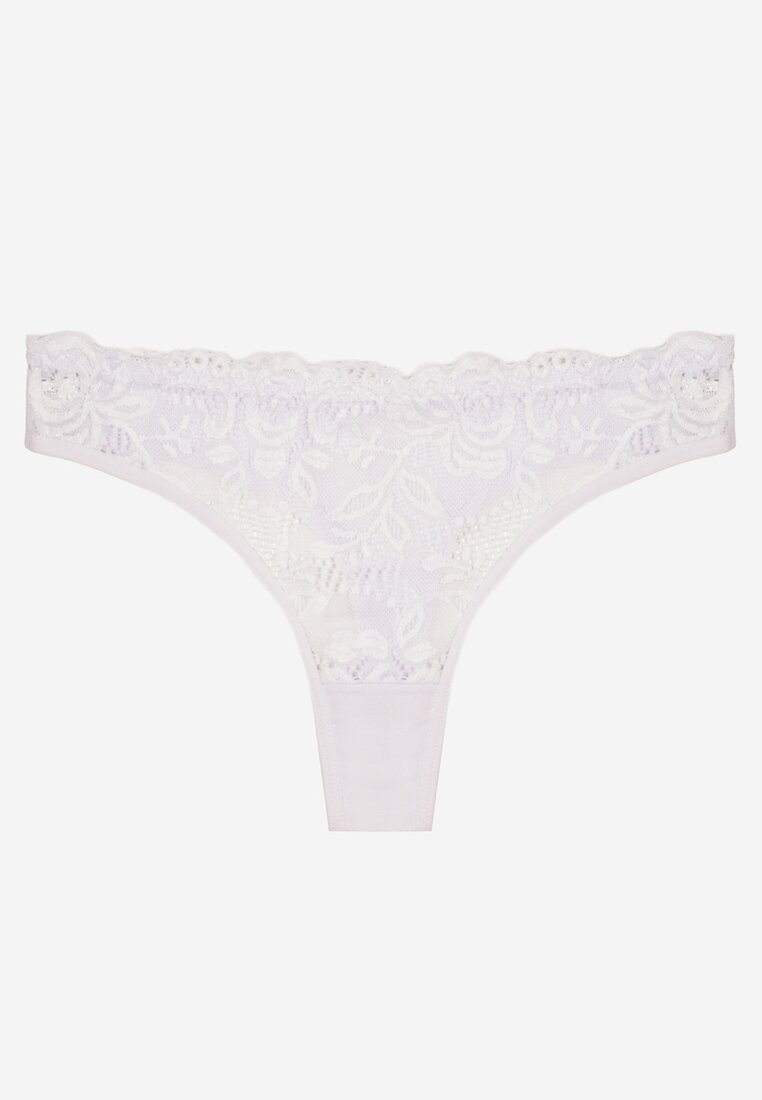 Chiloți String Albi din Bumbac cu Dantelă Ilwedana